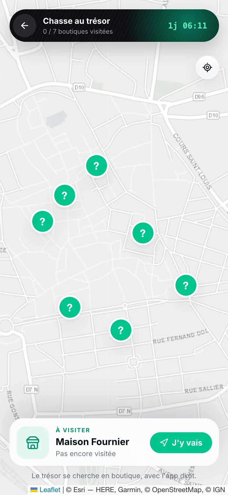 La carte d’une chasse au trésor et les boutiques à visiter